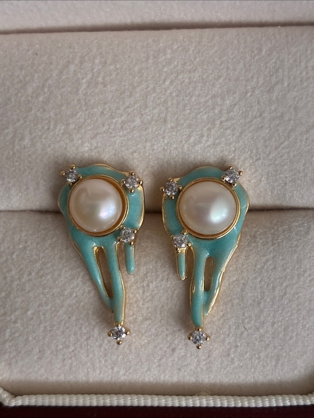 Gold-Tone Turquoise Pearl Drop Earrings